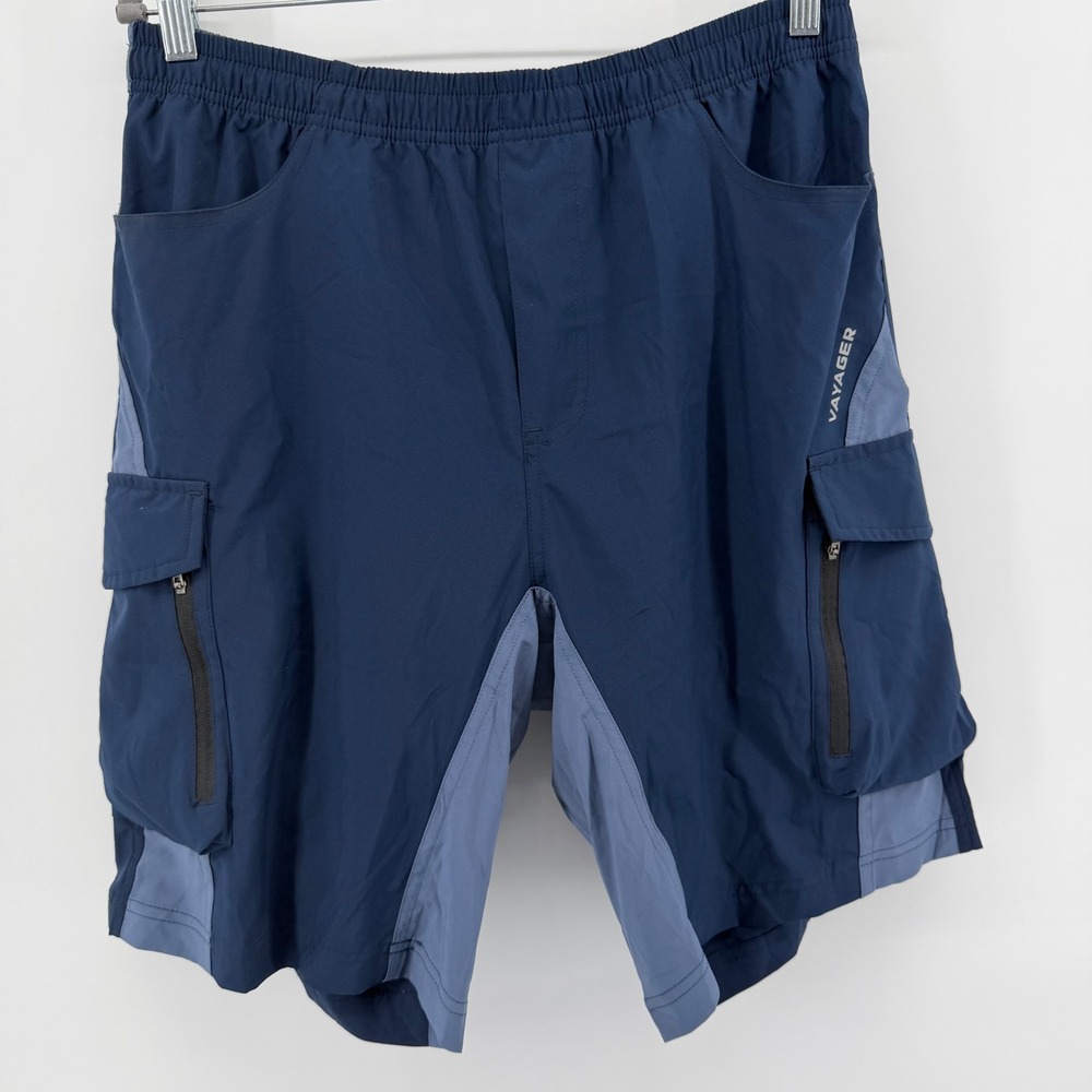 Vayager Cycling Shorts Mens L Navy Blue Padded Liner Cargo Pockets MTB Athletic